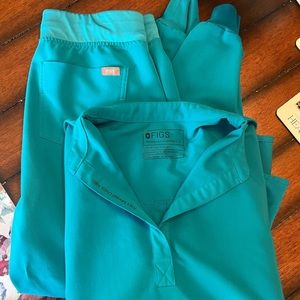 Figs Limited Edition Teal Scrubs. Small Rafaela and Small Joggers